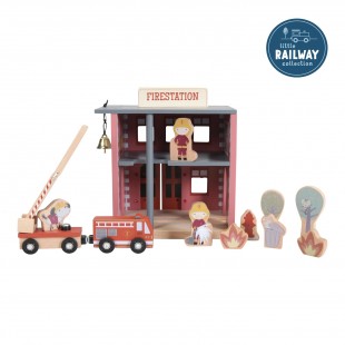 Sectie de pompieri cu figurine din lemn - Extensie Little Railway Collection - Little Dutch Sectie de pompieri cu figurine din lemn - Extensie Little Railway Collection - Little Dutch