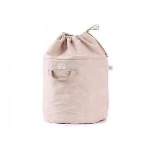 Sac depozitare jucarii, roz cu buline albe, mic - White Bubble/Misty Pink - Nobodinoz